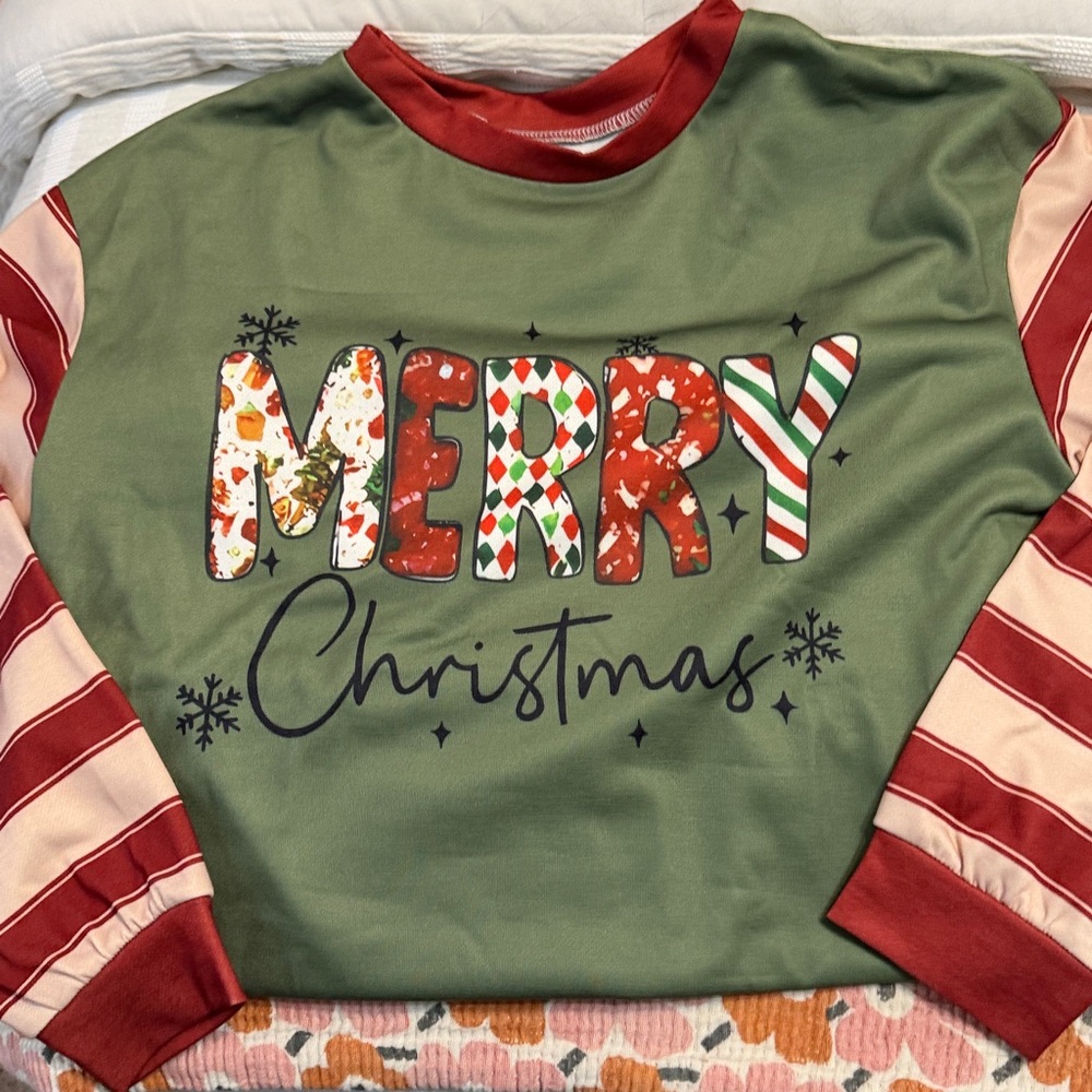 Christmas Shirt with Striped Sleeves